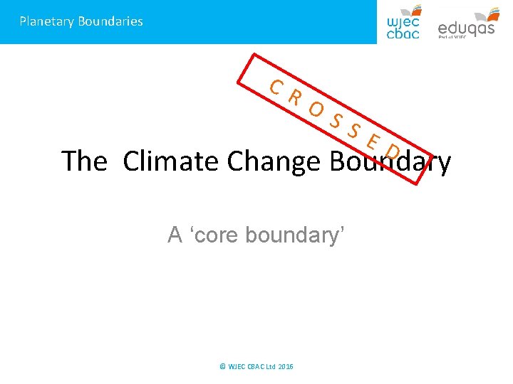Planetary Boundaries C R O S S E D The Climate Change Boundary A