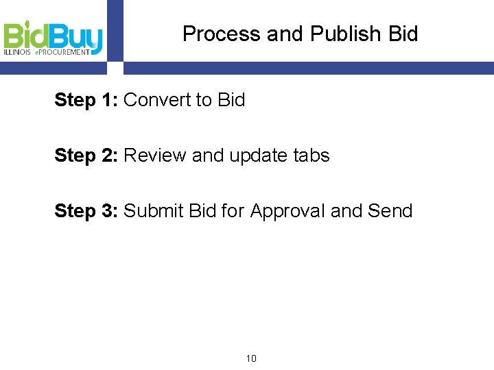 Process and Publish Bid Step 1: Convert to Bid Step 2: Review and update