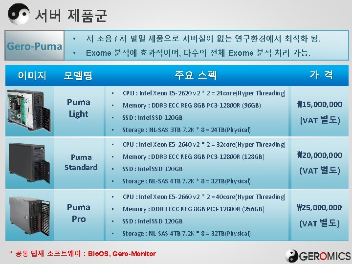 서버 제품군 Gero-Puma 이미지 • 저 소음 / 저 발열 제품으로 서버실이 없는 연구환경에서