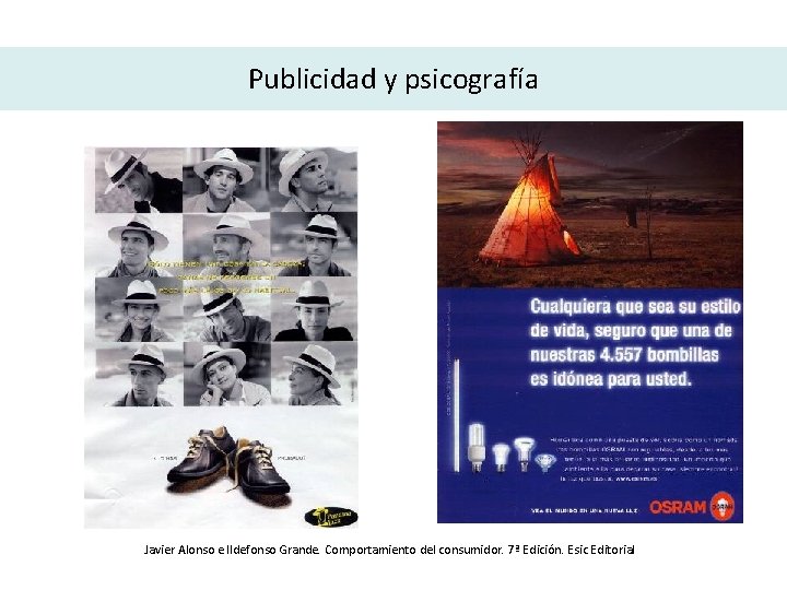 Publicidad y psicografía Javier Alonso e Ildefonso Grande. Comportamiento del consumidor. 7ª Edición. Esic