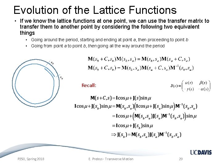 Evolution of the Lattice Functions • If we know the lattice functions at one