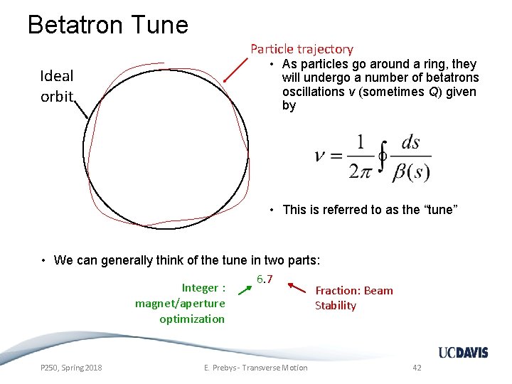 Betatron Tune Particle trajectory Ideal orbit • As particles go around a ring, they