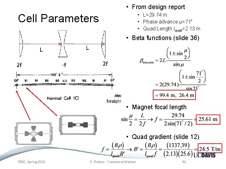  • From design report • L=29. 74 m • Phase advance μ=71° •