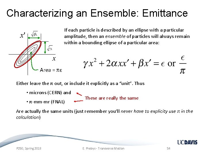 Characterizing an Ensemble: Emittance If each particle is described by an ellipse with a