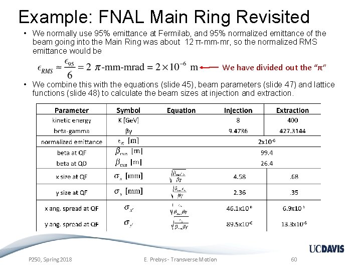 Example: FNAL Main Ring Revisited • We normally use 95% emittance at Fermilab, and
