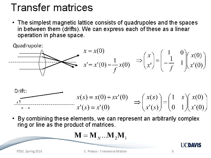 Transfer matrices • The simplest magnetic lattice consists of quadrupoles and the spaces in