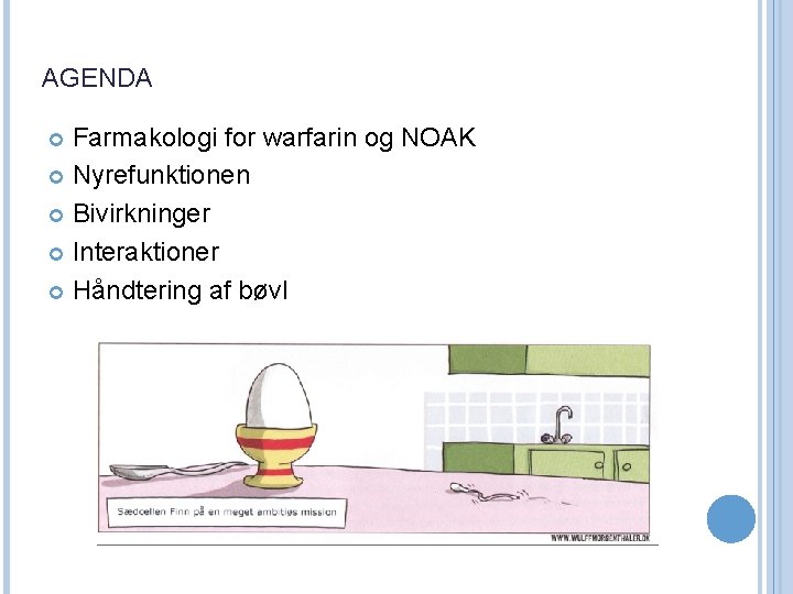 AGENDA Farmakologi for warfarin og NOAK Nyrefunktionen Bivirkninger Interaktioner Håndtering af bøvl 