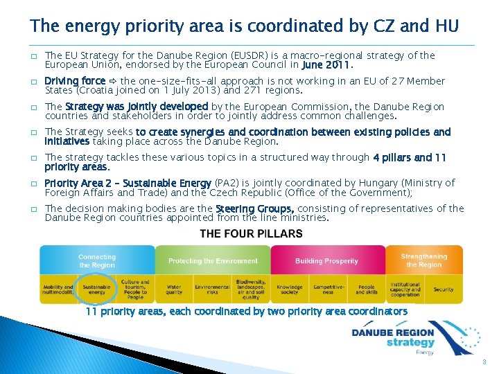 The energy priority area is coordinated by CZ and HU � � � �