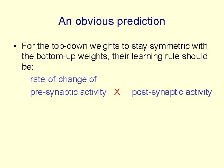 An obvious prediction • For the top-down weights to stay symmetric with the bottom-up