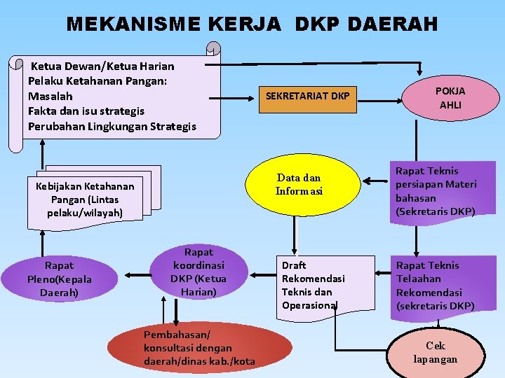 MEKANISME KERJA DKP DAERAH Ketua Dewan/Ketua Harian Pelaku Ketahanan Pangan: Masalah Fakta dan isu