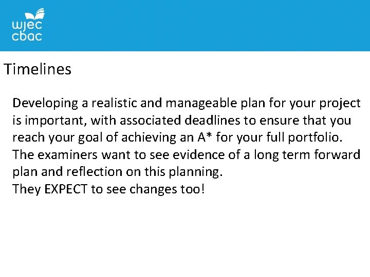 Timelines Developing a realistic and manageable plan for your project is important, with associated