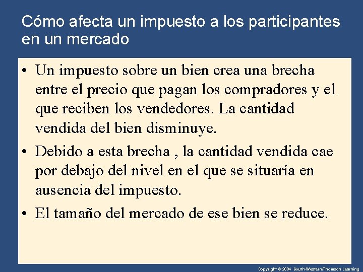 Cómo afecta un impuesto a los participantes en un mercado • Un impuesto sobre
