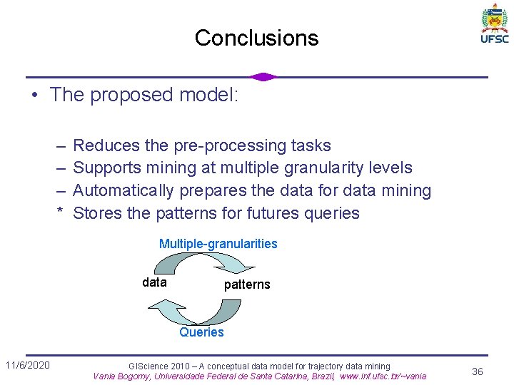 Conclusions • The proposed model: – – – * Reduces the pre-processing tasks Supports