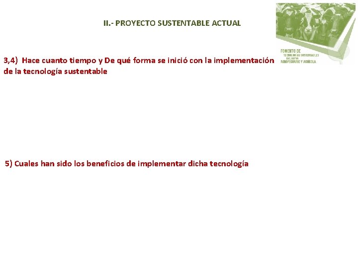 II. - PROYECTO SUSTENTABLE ACTUAL 3, 4) Hace cuanto tiempo y De qué forma