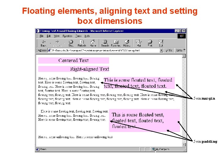 Floating elements, aligning text and setting box dimensions . 5 em margin . 5