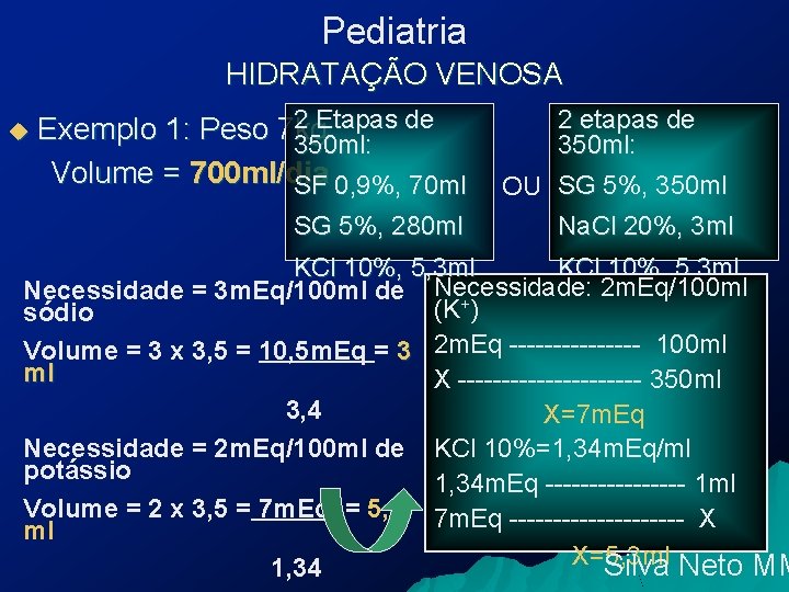 Pediatria HIDRATAÇÃO VENOSA u 2 Etapas de Exemplo 1: Peso 7 kg 350 ml: