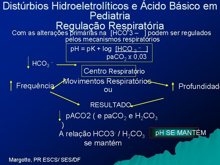 Distúrbios Hidroeletrolíticos e Ácido Básico em Pediatria Regulação Respiratória Com as alterações primárias na