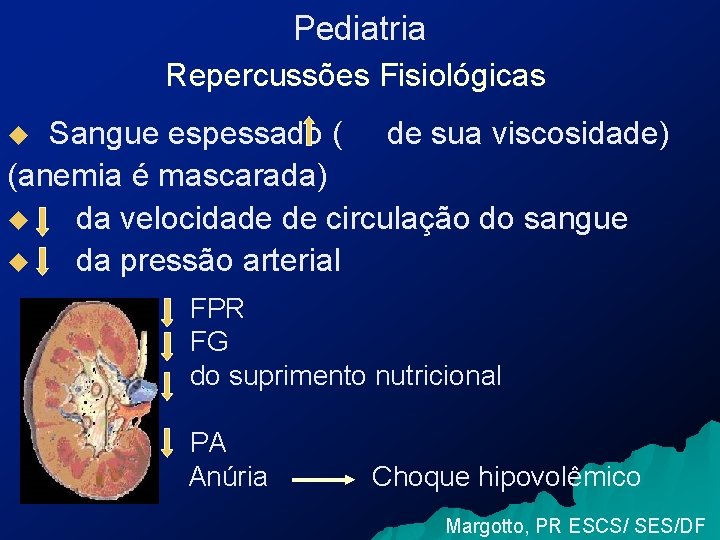 Pediatria Repercussões Fisiológicas Sangue espessado ( de sua viscosidade) (anemia é mascarada) u da