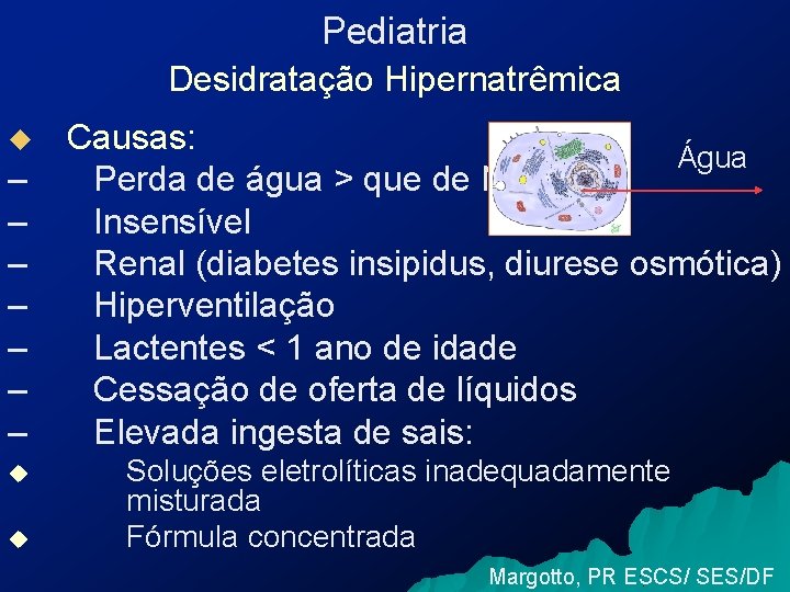 Pediatria Desidratação Hipernatrêmica u – – – – u u Causas: Água + Perda