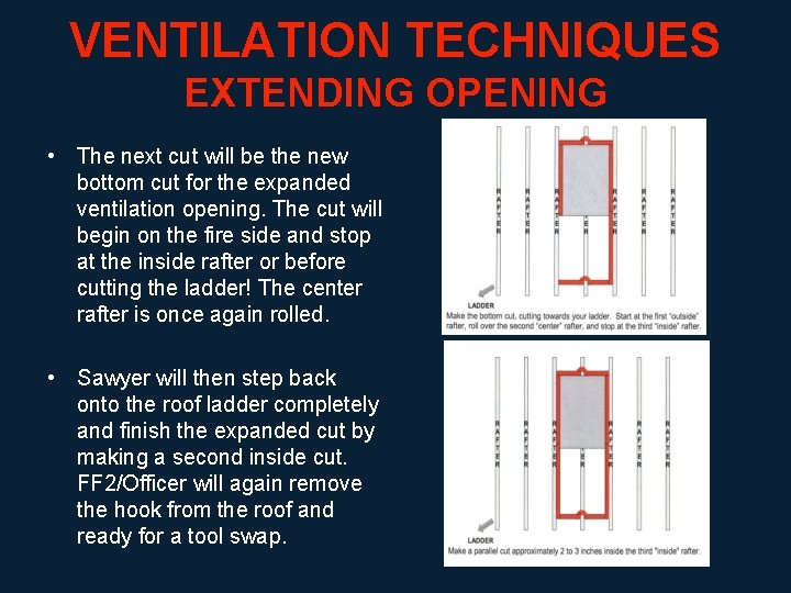 VENTILATION TECHNIQUES EXTENDING OPENING • The next cut will be the new bottom cut