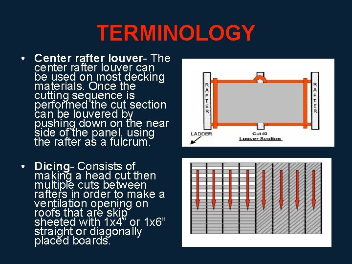 TERMINOLOGY • Center rafter louver- The center rafter louver can be used on most