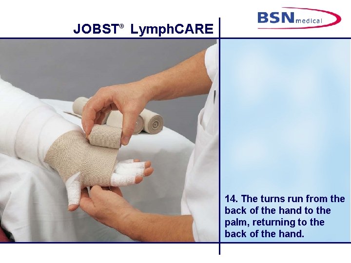 JOBST® Lymph. CARE 14. The turns run from the back of the hand to