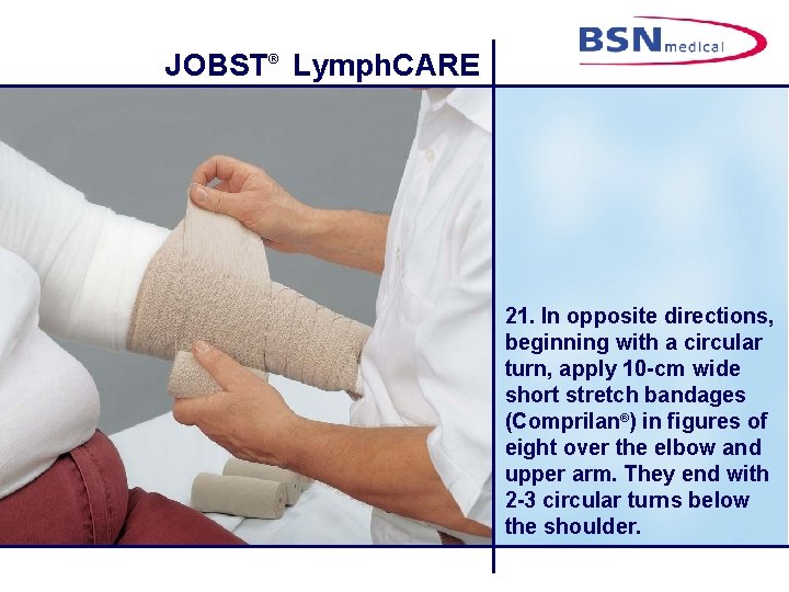 JOBST® Lymph. CARE 21. In opposite directions, beginning with a circular turn, apply 10