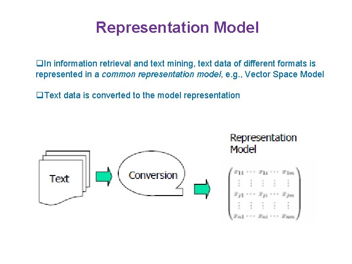 Representation Model q. In information retrieval and text mining, text data of different formats