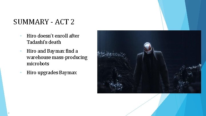 SUMMARY - ACT 2 • Hiro doesn’t enroll after Tadashi’s death • Hiro and