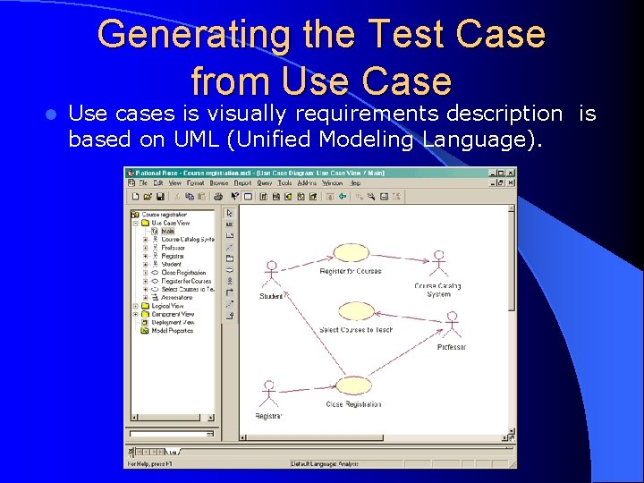 Generating the Test Case from Use Case l Use cases is visually requirements description