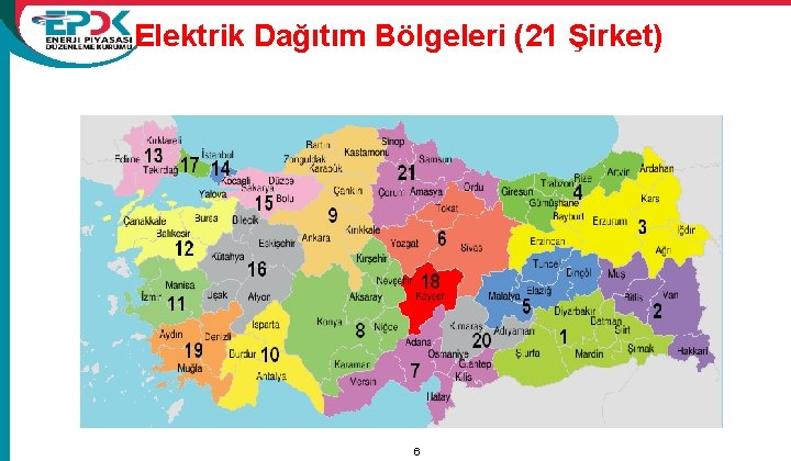 Elektrik Dağıtım Bölgeleri (21 Şirket) 15/11/2011 6 
