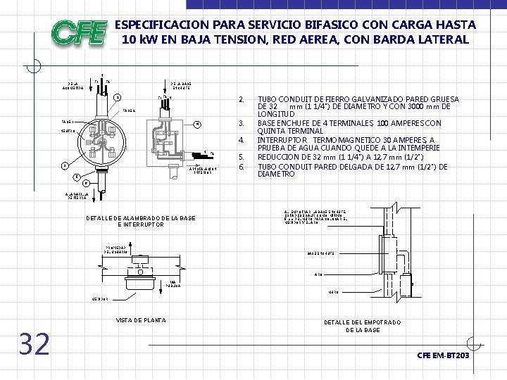 ESPECIFICACION PARA SERVICIO BIFASICO CON CARGA HASTA 10 k. W EN BAJA TENSION, RED