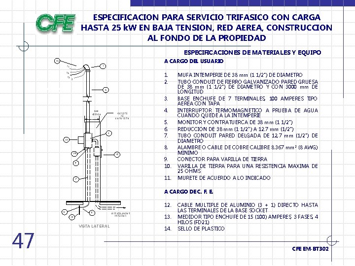 ESPECIFICACION PARA SERVICIO TRIFASICO CON CARGA HASTA 25 k. W EN BAJA TENSION, RED