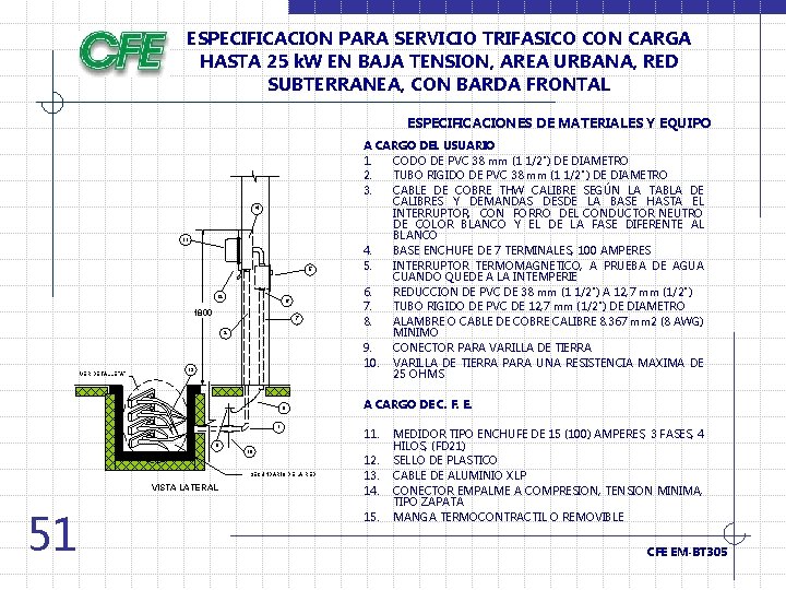 ESPECIFICACION PARA SERVICIO TRIFASICO CON CARGA HASTA 25 k. W EN BAJA TENSION, AREA