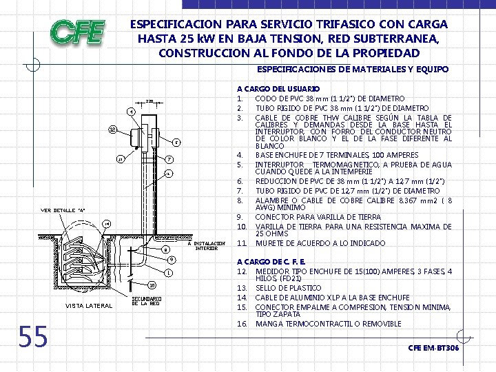 ESPECIFICACION PARA SERVICIO TRIFASICO CON CARGA HASTA 25 k. W EN BAJA TENSION, RED