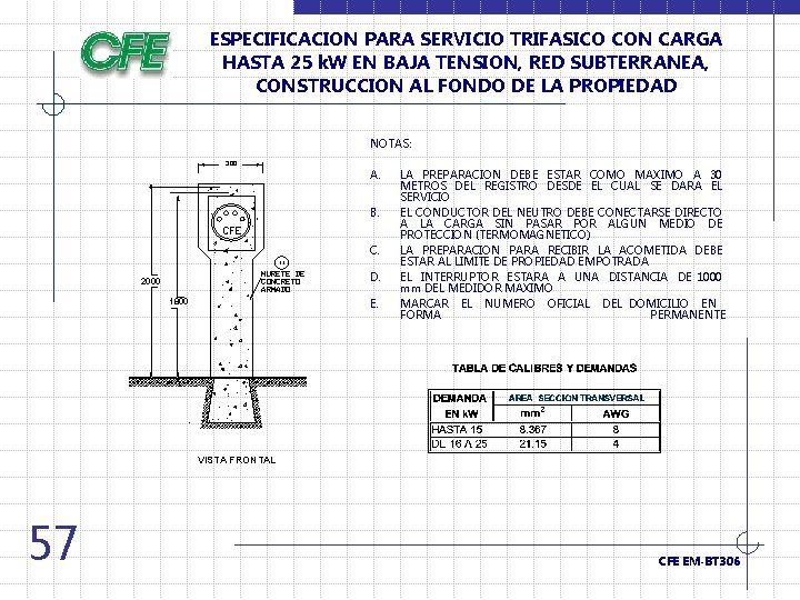 ESPECIFICACION PARA SERVICIO TRIFASICO CON CARGA HASTA 25 k. W EN BAJA TENSION, RED