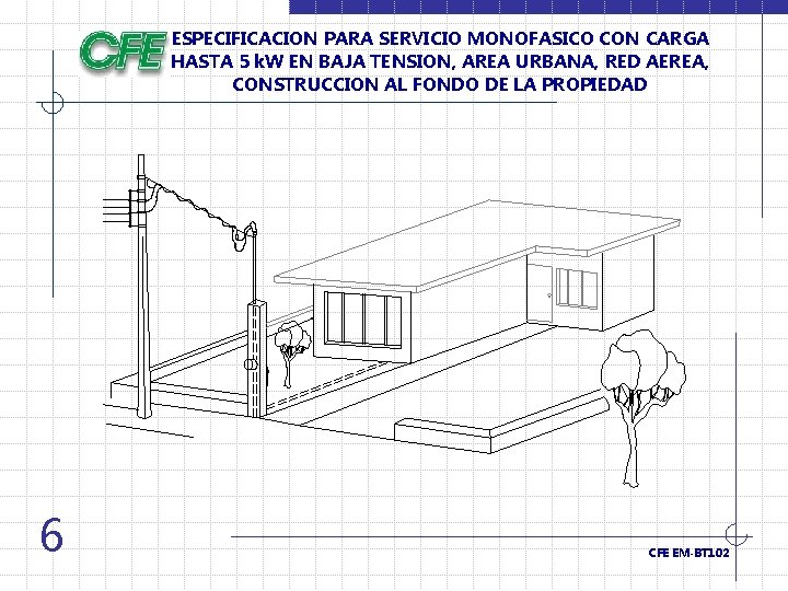 ESPECIFICACION PARA SERVICIO MONOFASICO CON CARGA HASTA 5 k. W EN BAJA TENSION, AREA