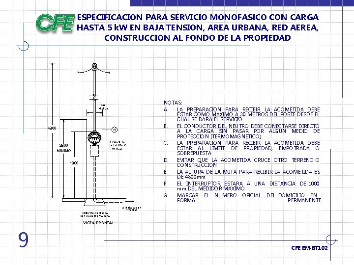 ESPECIFICACION PARA SERVICIO MONOFASICO CON CARGA HASTA 5 k. W EN BAJA TENSION, AREA