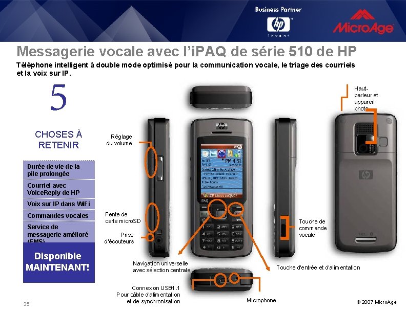 Messagerie vocale avec l’i. PAQ de série 510 de HP Téléphone intelligent à double