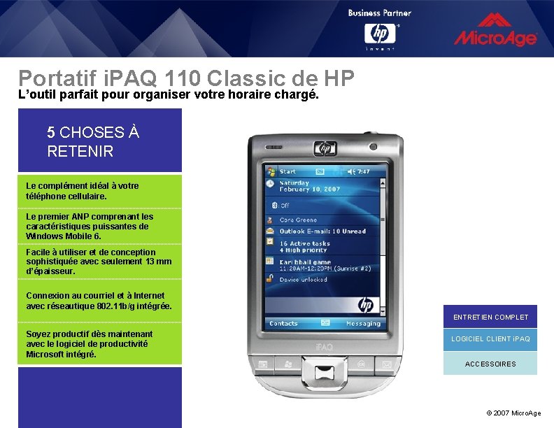 Portatif i. PAQ 110 Classic de HP L’outil parfait pour organiser votre horaire chargé.