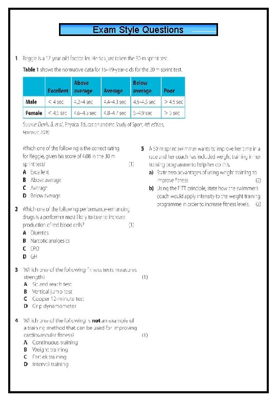 Exam Style Questions Exam Style Questions