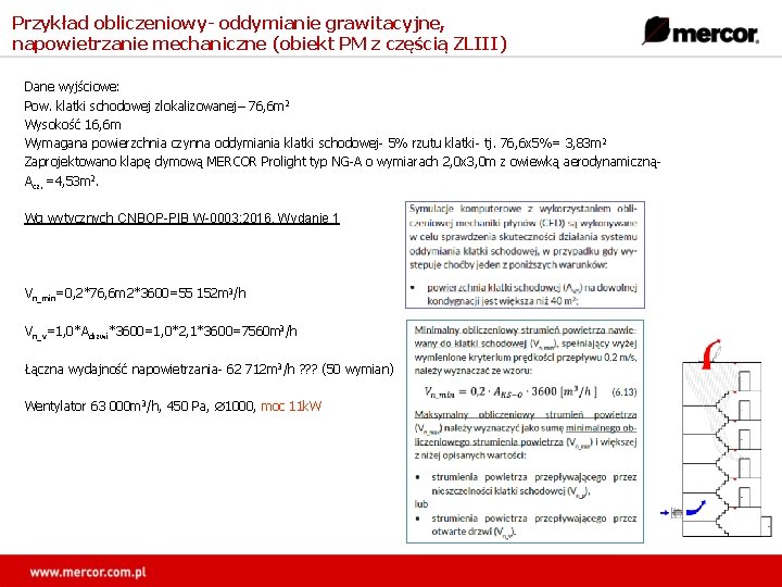 Przykład obliczeniowy- oddymianie grawitacyjne, napowietrzanie mechaniczne (obiekt PM z częścią ZLIII) Dane wyjściowe: Pow.
