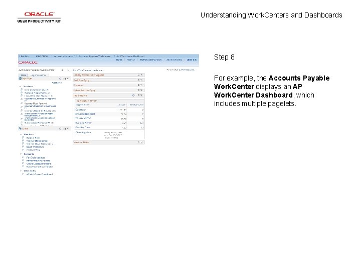 Understanding Work. Centers and Dashboards Step 8 For example, the Accounts Payable Work. Center