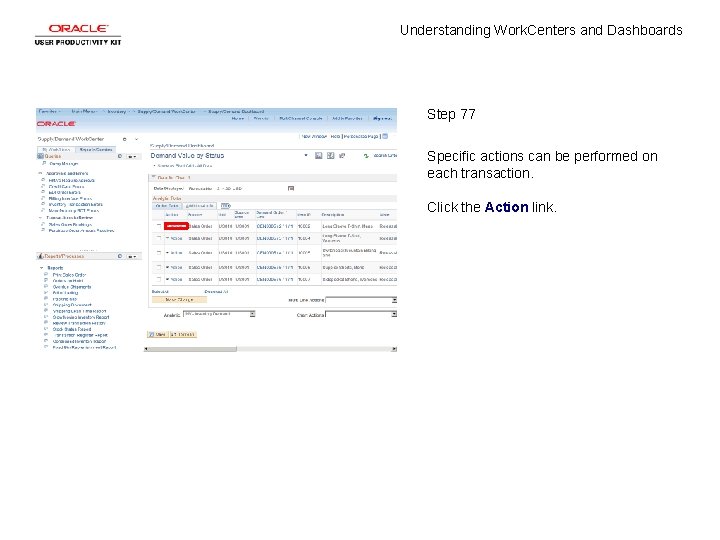 Understanding Work. Centers and Dashboards Step 77 Specific actions can be performed on each