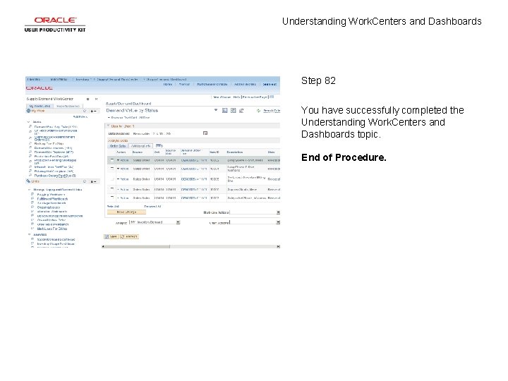 Understanding Work. Centers and Dashboards Step 82 You have successfully completed the Understanding Work.