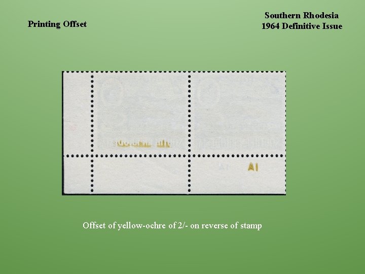 Printing Offset Southern Rhodesia 1964 Definitive Issue Offset of yellow-ochre of 2/- on reverse