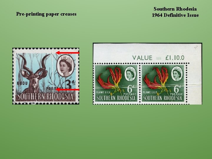 Pre-printing paper creases Southern Rhodesia 1964 Definitive Issue 