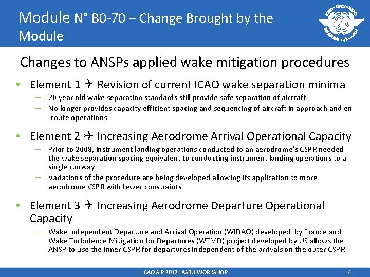 Module N° B 0 -70 – Change Brought by the Module Changes to ANSPs