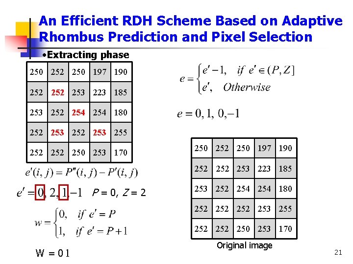 An Efficient RDH Scheme Based on Adaptive Rhombus Prediction and Pixel Selection • Extracting