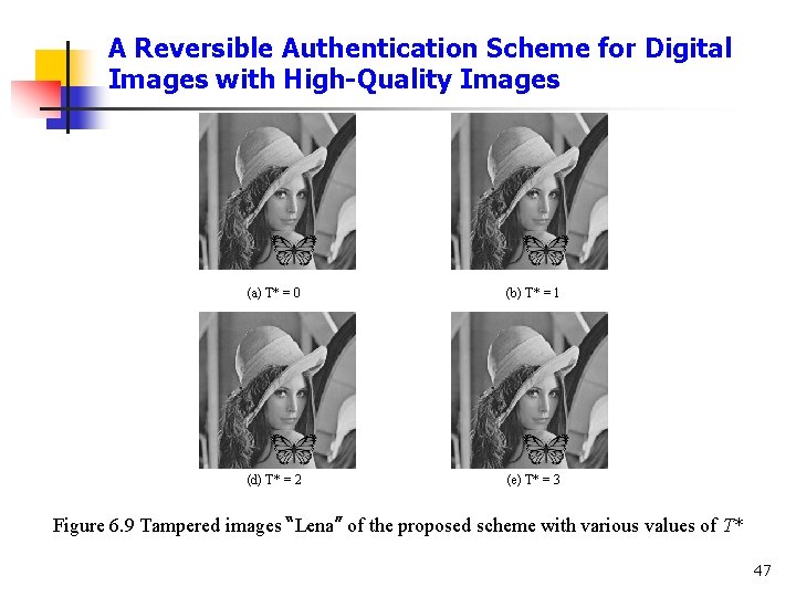 A Reversible Authentication Scheme for Digital Images with High-Quality Images (a) T* = 0